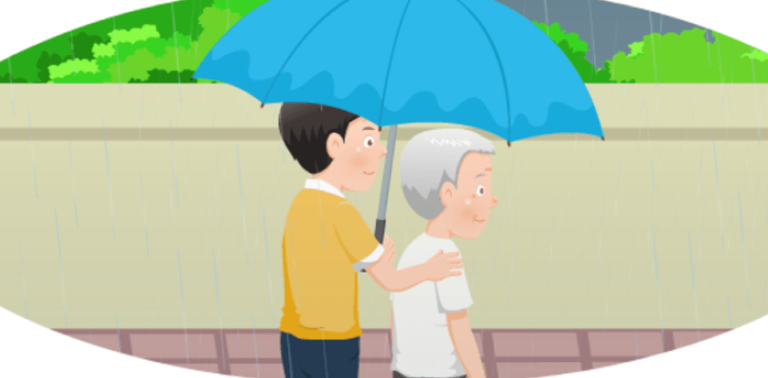 a cartoon of a boy holding an umbrella