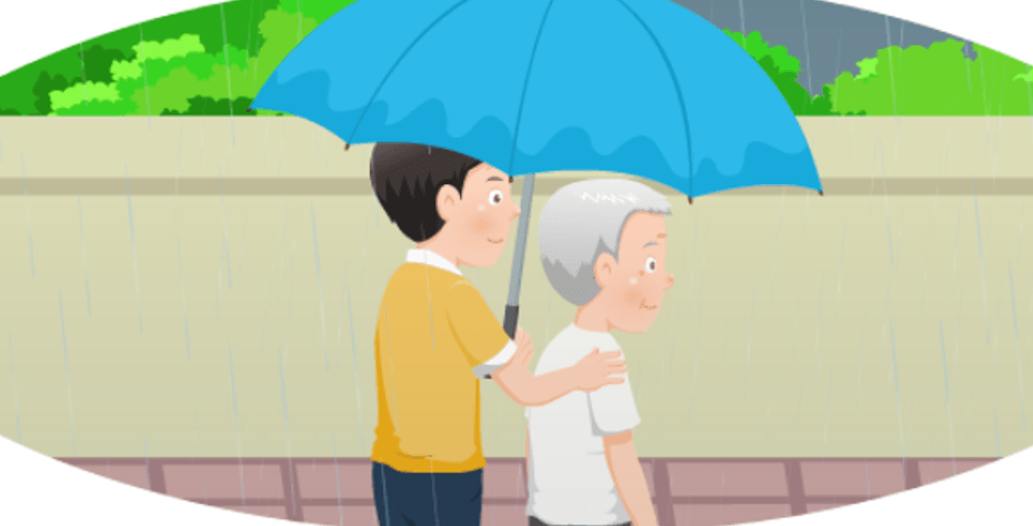 a cartoon of a boy holding an umbrella